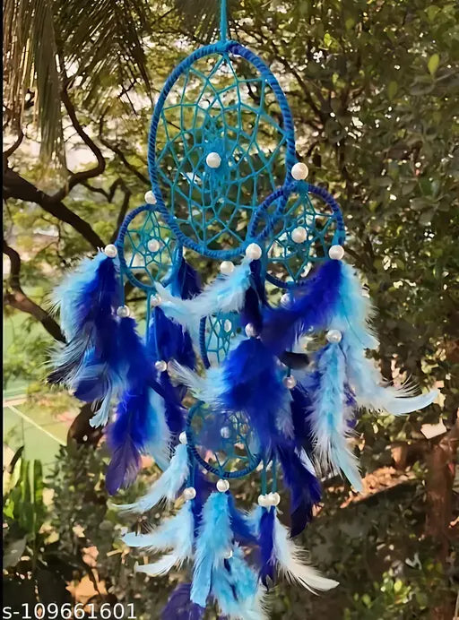 Mehruna Dream Catchers Wall Hangings for Home Decor Bedroom Livingroom Balcony Car Dreamcatcher With Lightening for Positivity Feathers Wall Decoration Items for Kids Room; Yellow&Blue|20L X 65H cm Dream Catcher